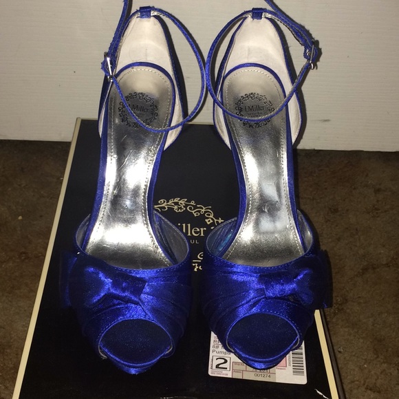 Royal blue bow stripped heels - Picture 2 of 5